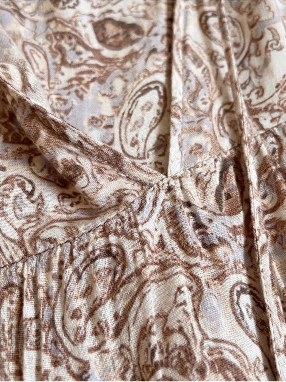 VICI Collection Boho Paisley Maxi Dress XL Beige Brown Tassel Tiered + Slip - Picture 7 of 7